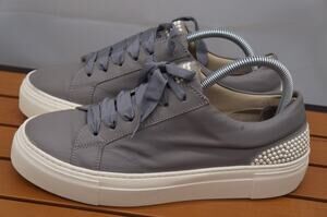 AGL ATTILIO GIUSTI LEOMBRUNI Pearl Studded Gray Leather Platform Sneakers 40.5